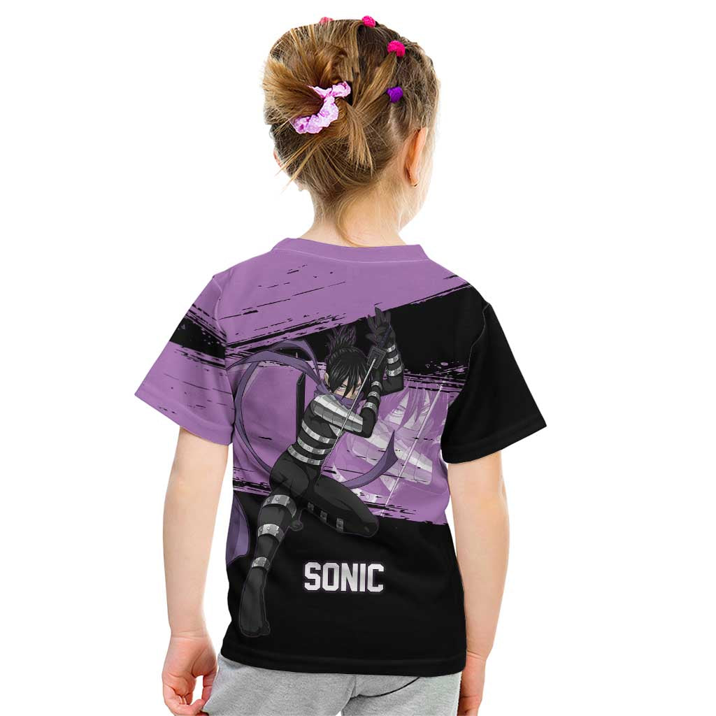 Sonic One Punch Man Anime Purple and Black Theme Kid T Shirt with Stealth Pose and High-Speed Ninja Design - The Mazicc