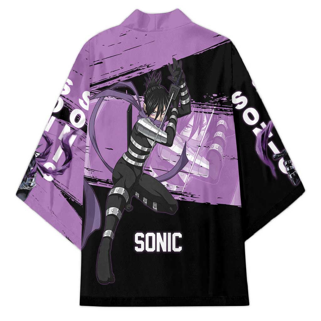 Sonic One Punch Man Anime Purple and Black Theme Kimono with Stealth Pose and High-Speed Ninja Design - The Mazicc