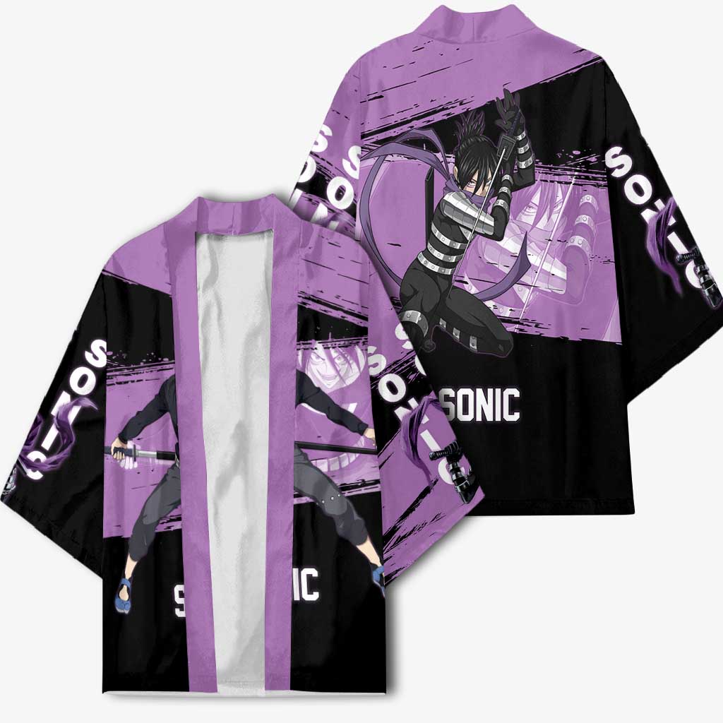 Sonic One Punch Man Anime Purple and Black Theme Kimono with Stealth Pose and High-Speed Ninja Design - The Mazicc