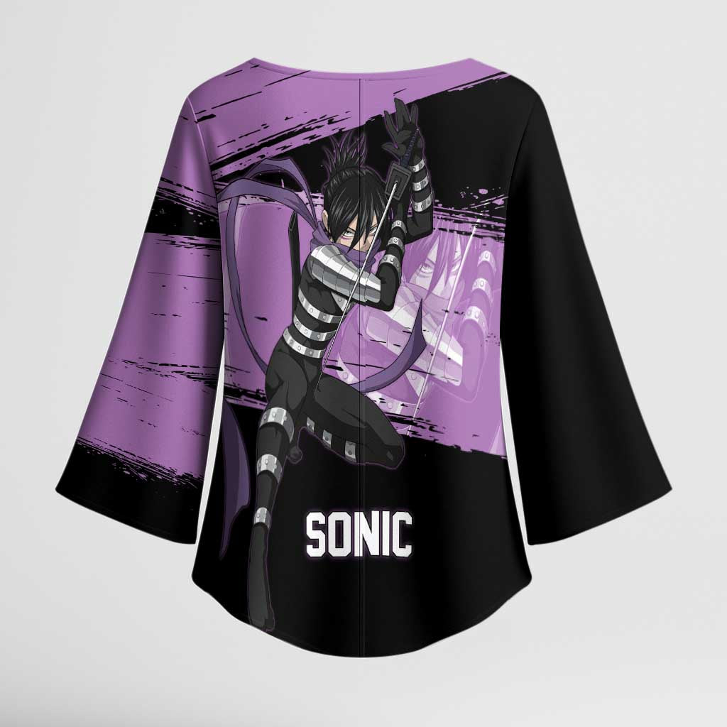 Sonic One Punch Man Anime Purple and Black Theme Kimono Sleeve Blouse with Stealth Pose and High-Speed Ninja Design - The Mazicc