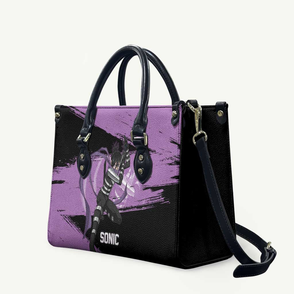 Sonic One Punch Man Anime Purple and Black Theme Leather Bag with Stealth Pose and High-Speed Ninja Design - The Mazicc