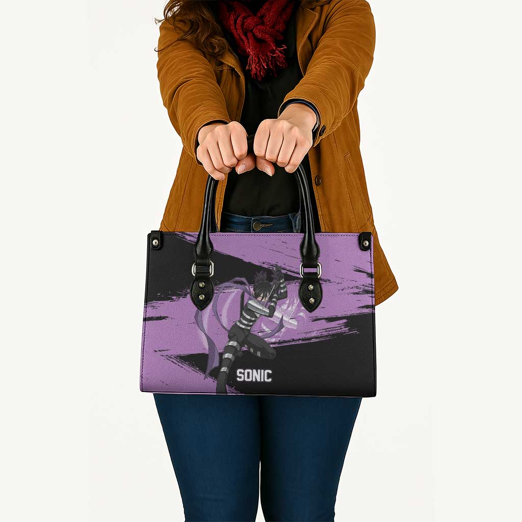 Sonic One Punch Man Anime Purple and Black Theme Leather Bag with Stealth Pose and High-Speed Ninja Design - The Mazicc