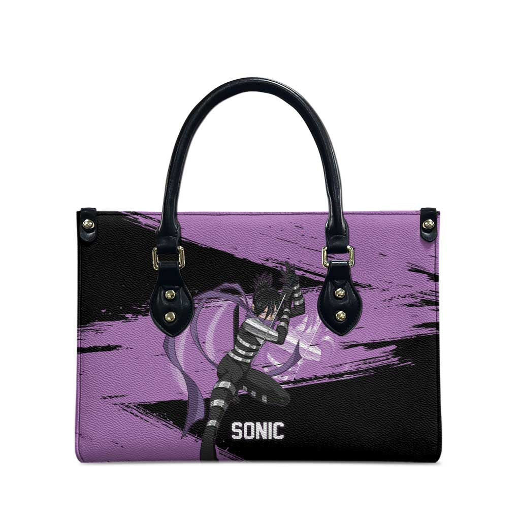 Sonic One Punch Man Anime Purple and Black Theme Leather Bag with Stealth Pose and High-Speed Ninja Design - The Mazicc