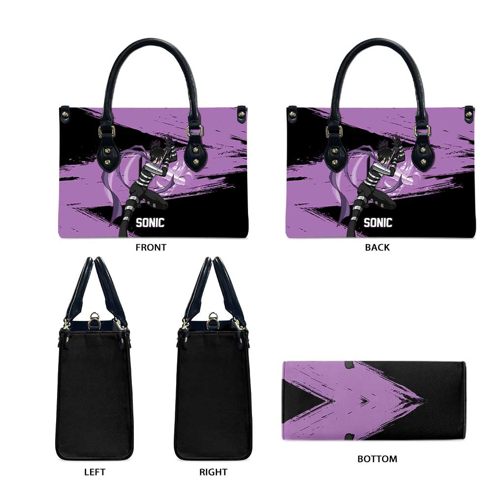 Sonic One Punch Man Anime Purple and Black Theme Leather Bag with Stealth Pose and High-Speed Ninja Design - The Mazicc
