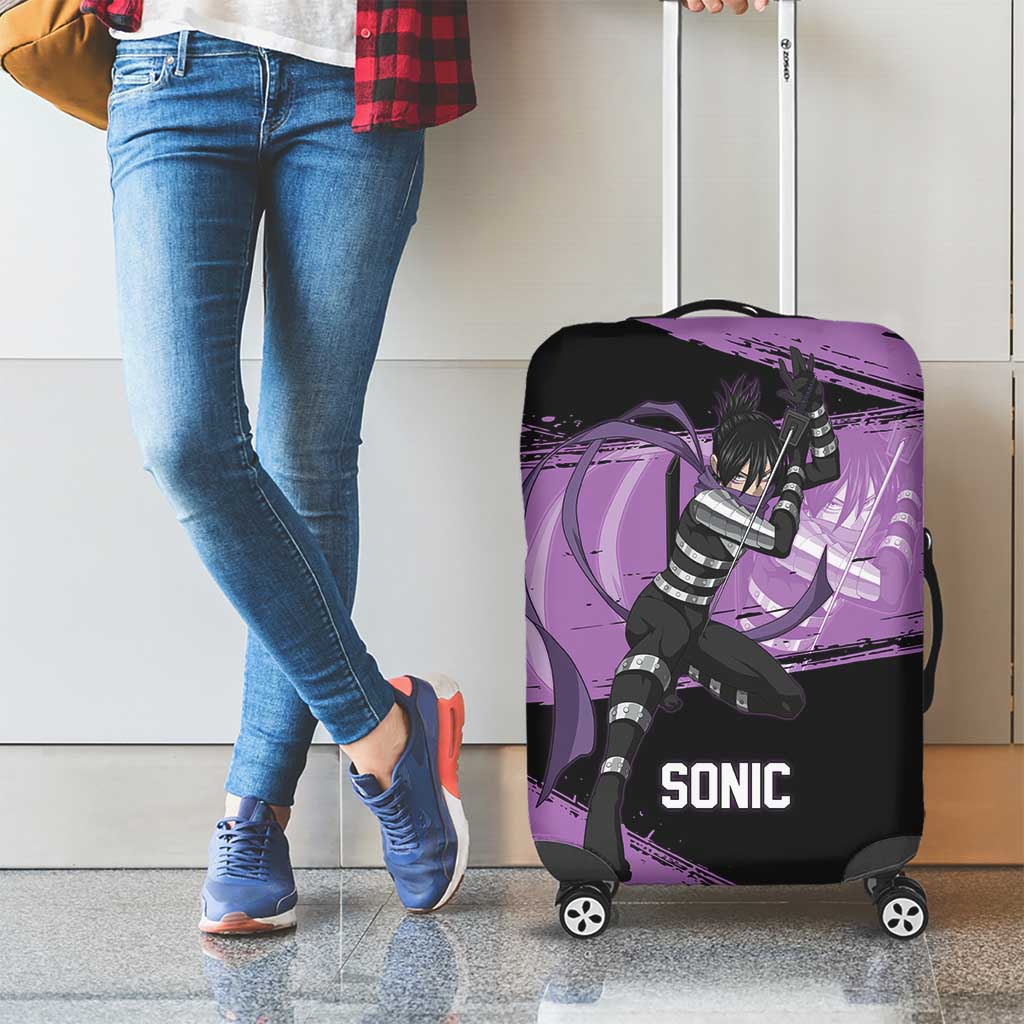 Sonic One Punch Man Anime Purple and Black Theme Luggage Cover with Stealth Pose and High-Speed Ninja Design - The Mazicc