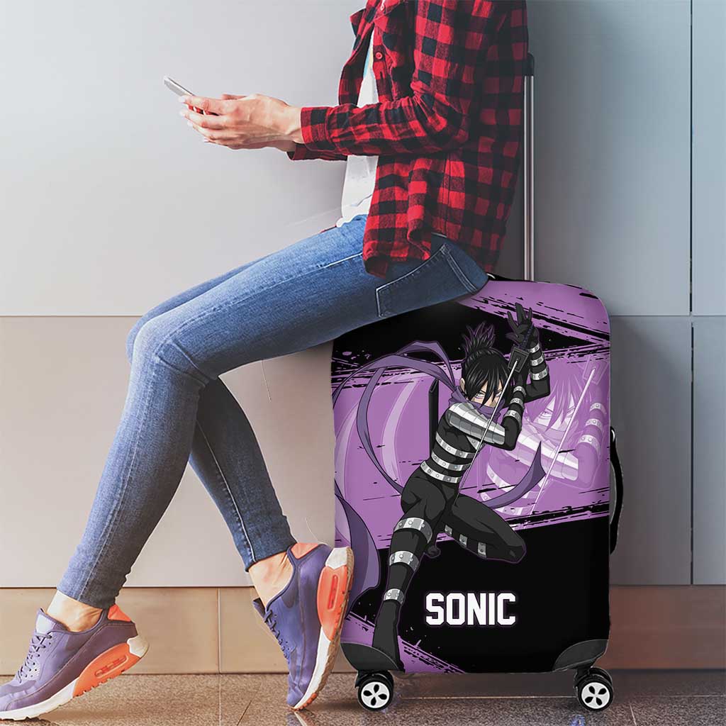 Sonic One Punch Man Anime Purple and Black Theme Luggage Cover with Stealth Pose and High-Speed Ninja Design - The Mazicc