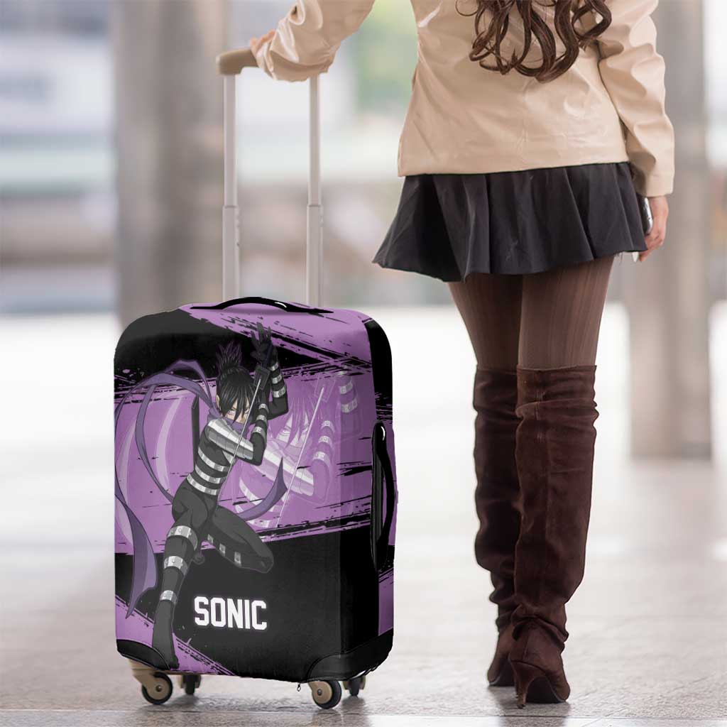 Sonic One Punch Man Anime Purple and Black Theme Luggage Cover with Stealth Pose and High-Speed Ninja Design - The Mazicc