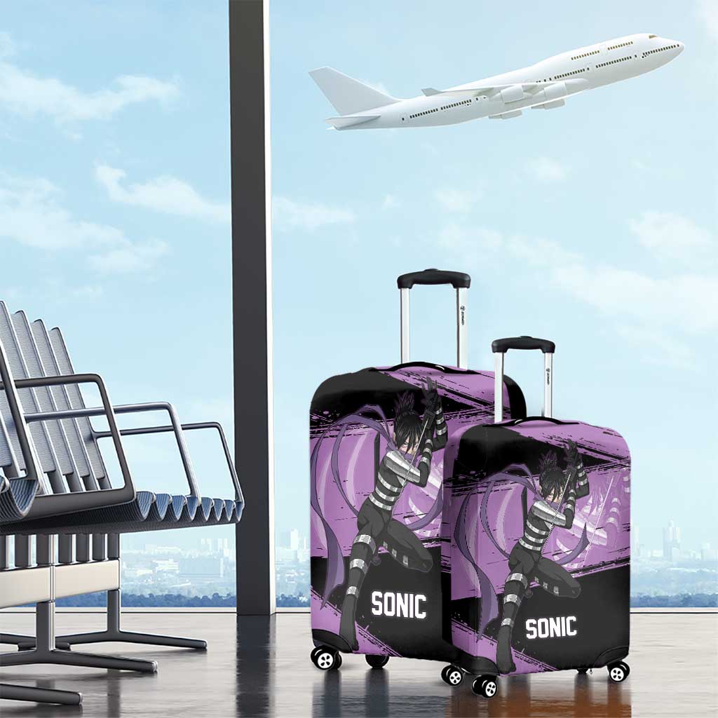 Sonic One Punch Man Anime Purple and Black Theme Luggage Cover with Stealth Pose and High-Speed Ninja Design - The Mazicc