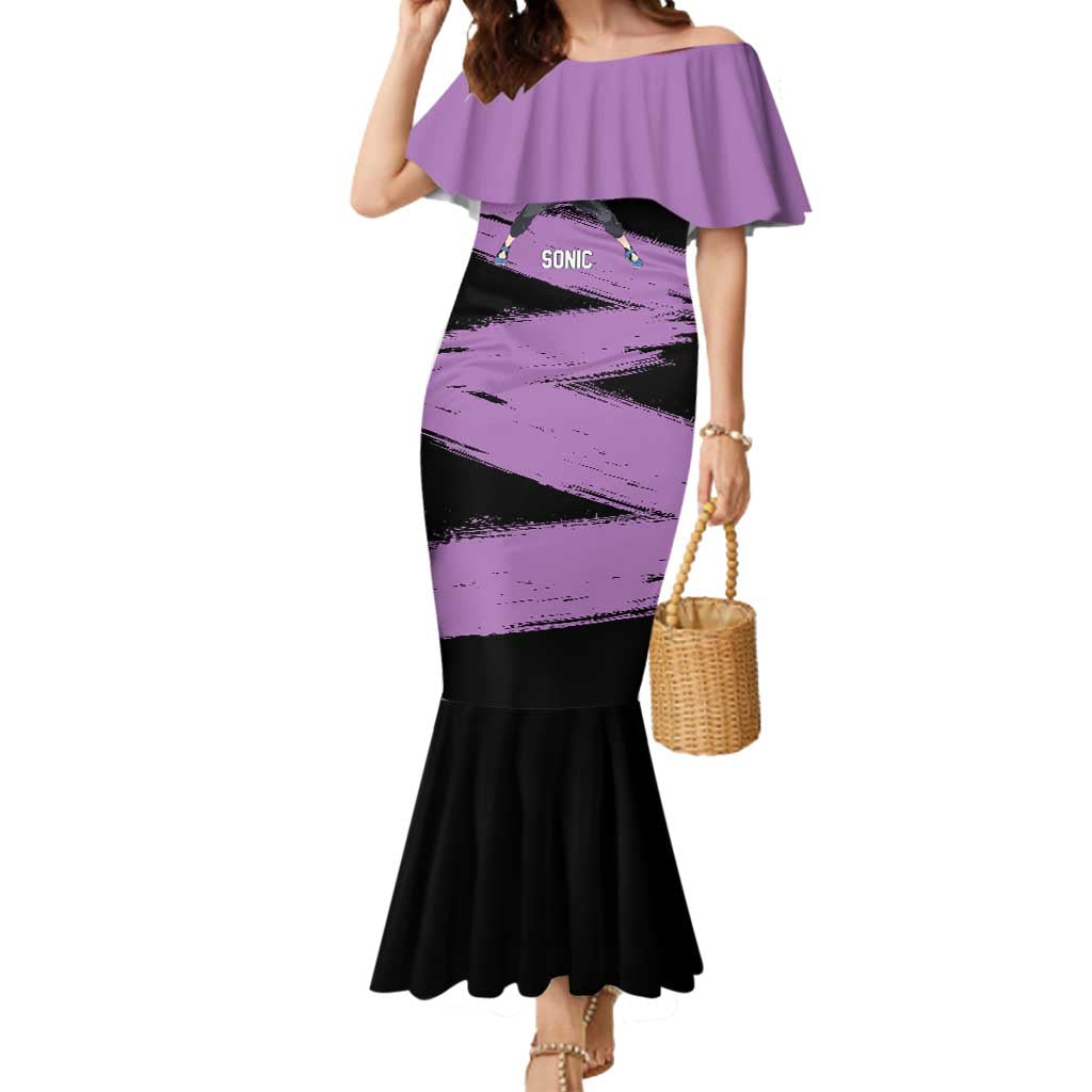 Sonic One Punch Man Anime Purple and Black Theme Mermaid Dress with Stealth Pose and High-Speed Ninja Design - The Mazicc