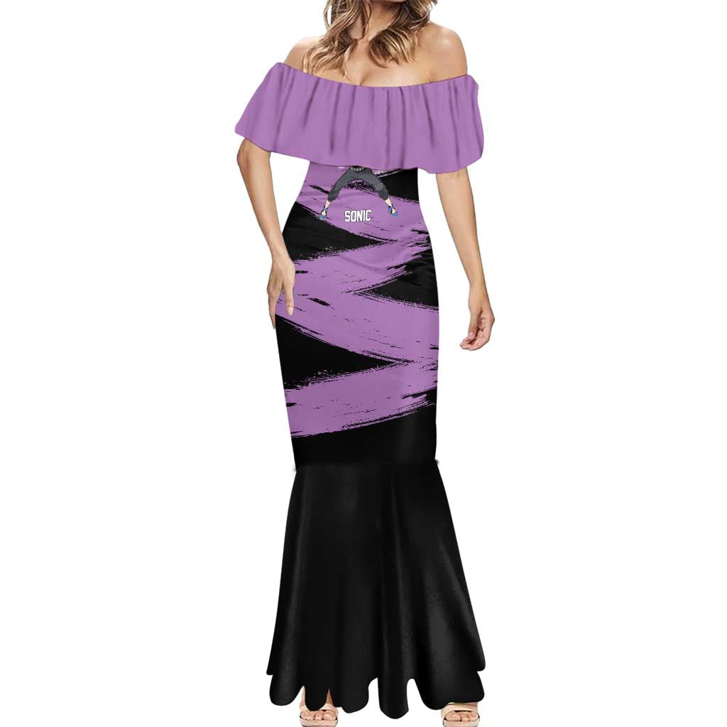 Sonic One Punch Man Anime Purple and Black Theme Mermaid Dress with Stealth Pose and High-Speed Ninja Design - The Mazicc