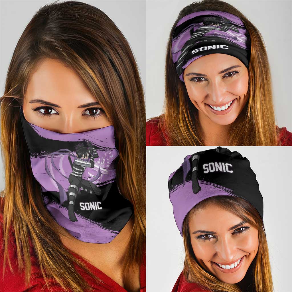 Sonic One Punch Man Anime Purple and Black Theme Neck Gaiter with Stealth Pose and High-Speed Ninja Design - The Mazicc