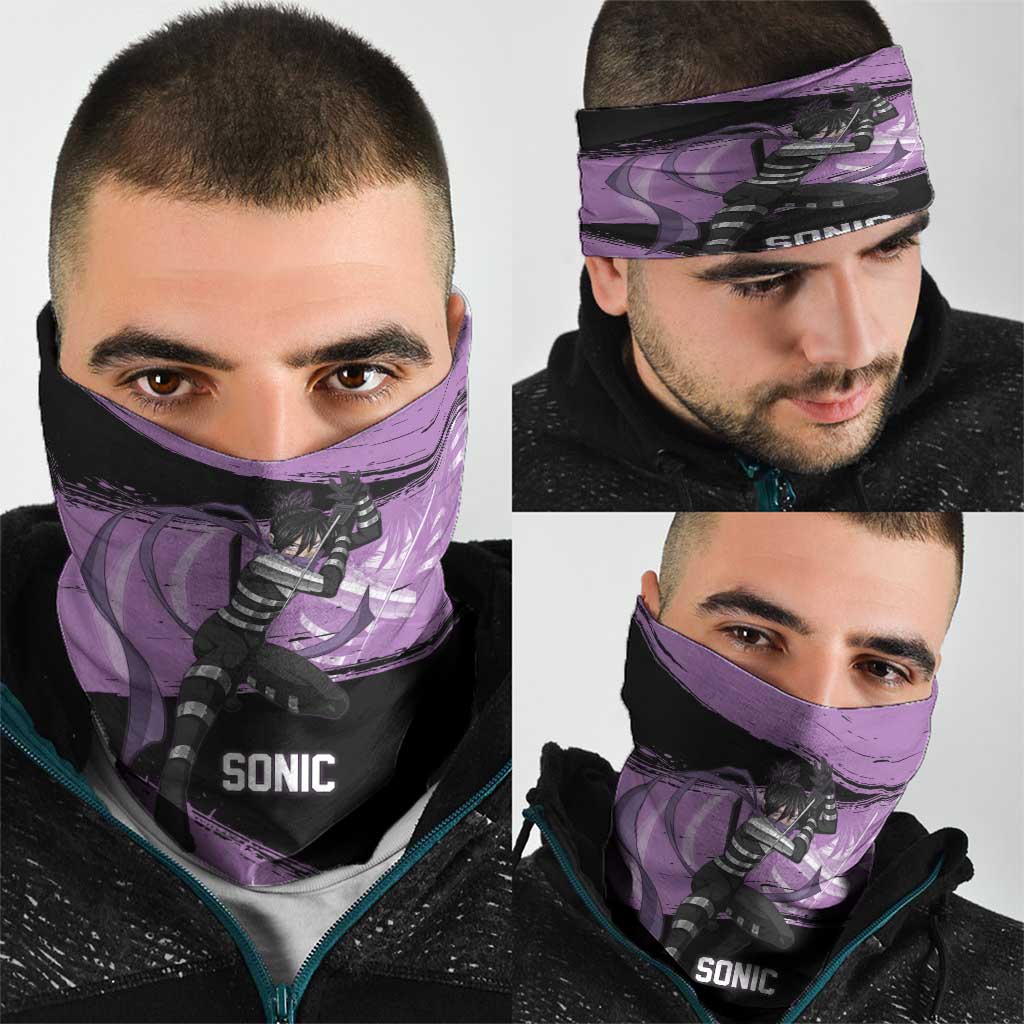 Sonic One Punch Man Anime Purple and Black Theme Neck Gaiter with Stealth Pose and High-Speed Ninja Design - The Mazicc