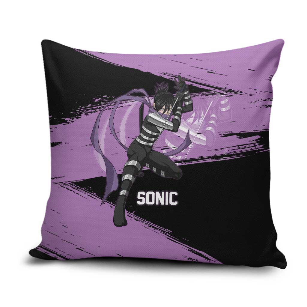 Sonic One Punch Man Anime Purple and Black Theme Pillow Cover with Stealth Pose and High-Speed Ninja Design - The Mazicc