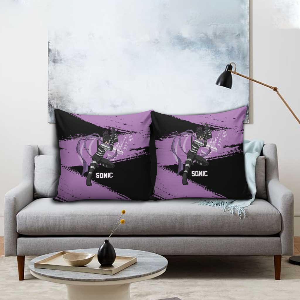 Sonic One Punch Man Anime Purple and Black Theme Pillow Cover with Stealth Pose and High-Speed Ninja Design - The Mazicc