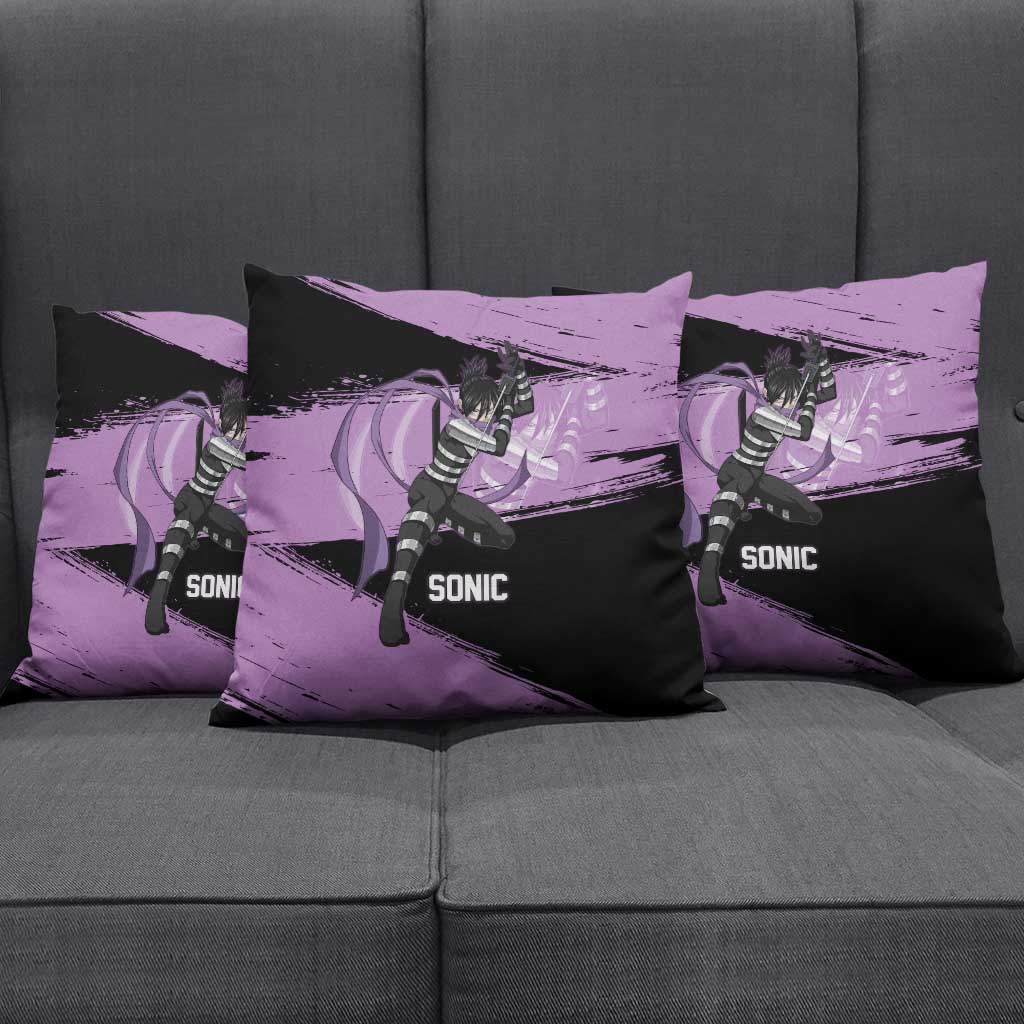 Sonic One Punch Man Anime Purple and Black Theme Pillow Cover with Stealth Pose and High-Speed Ninja Design - The Mazicc