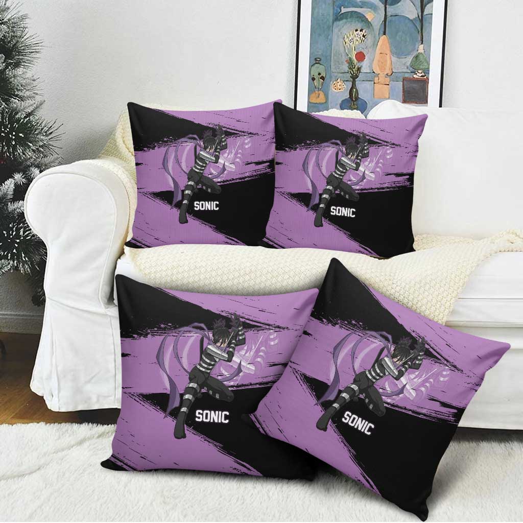 Sonic One Punch Man Anime Purple and Black Theme Pillow Cover with Stealth Pose and High-Speed Ninja Design - The Mazicc