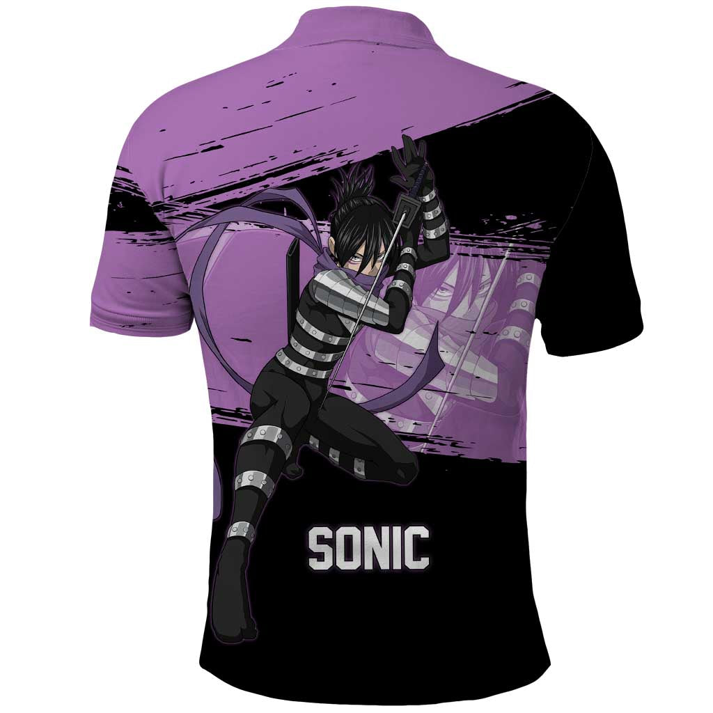 Sonic One Punch Man Anime Purple and Black Theme Polo Shirt with Stealth Pose and High-Speed Ninja Design - The Mazicc