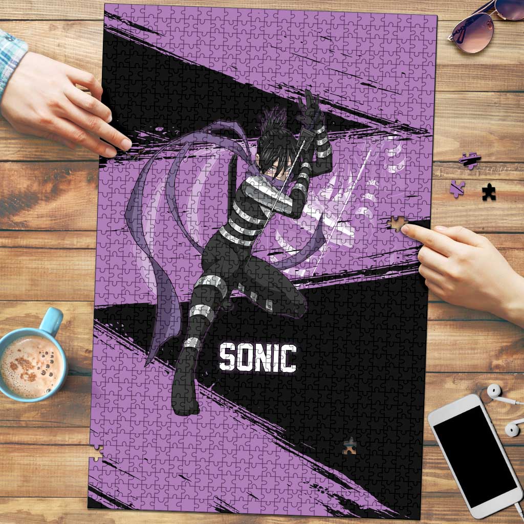 Sonic One Punch Man Anime Purple and Black Theme Puzzle with Stealth Pose and High-Speed Ninja Design - The Mazicc