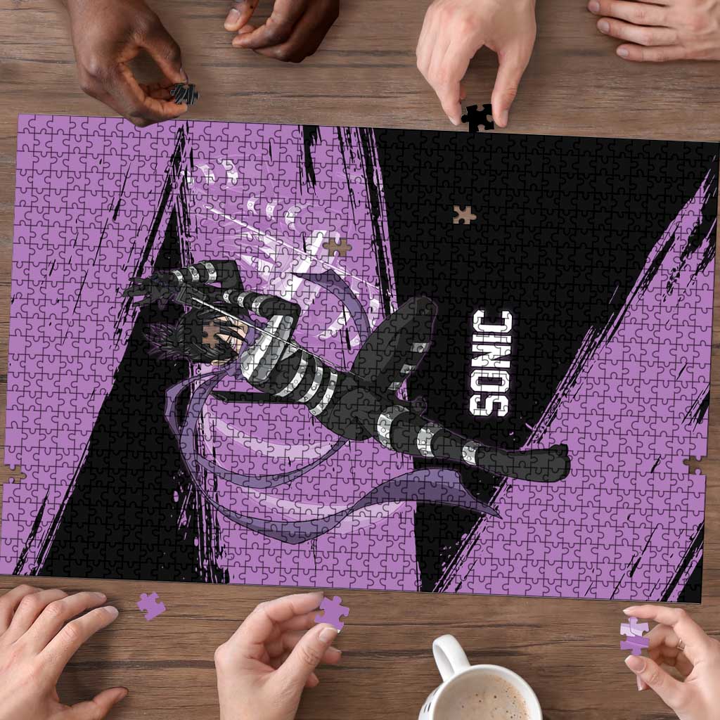 Sonic One Punch Man Anime Purple and Black Theme Puzzle with Stealth Pose and High-Speed Ninja Design - The Mazicc