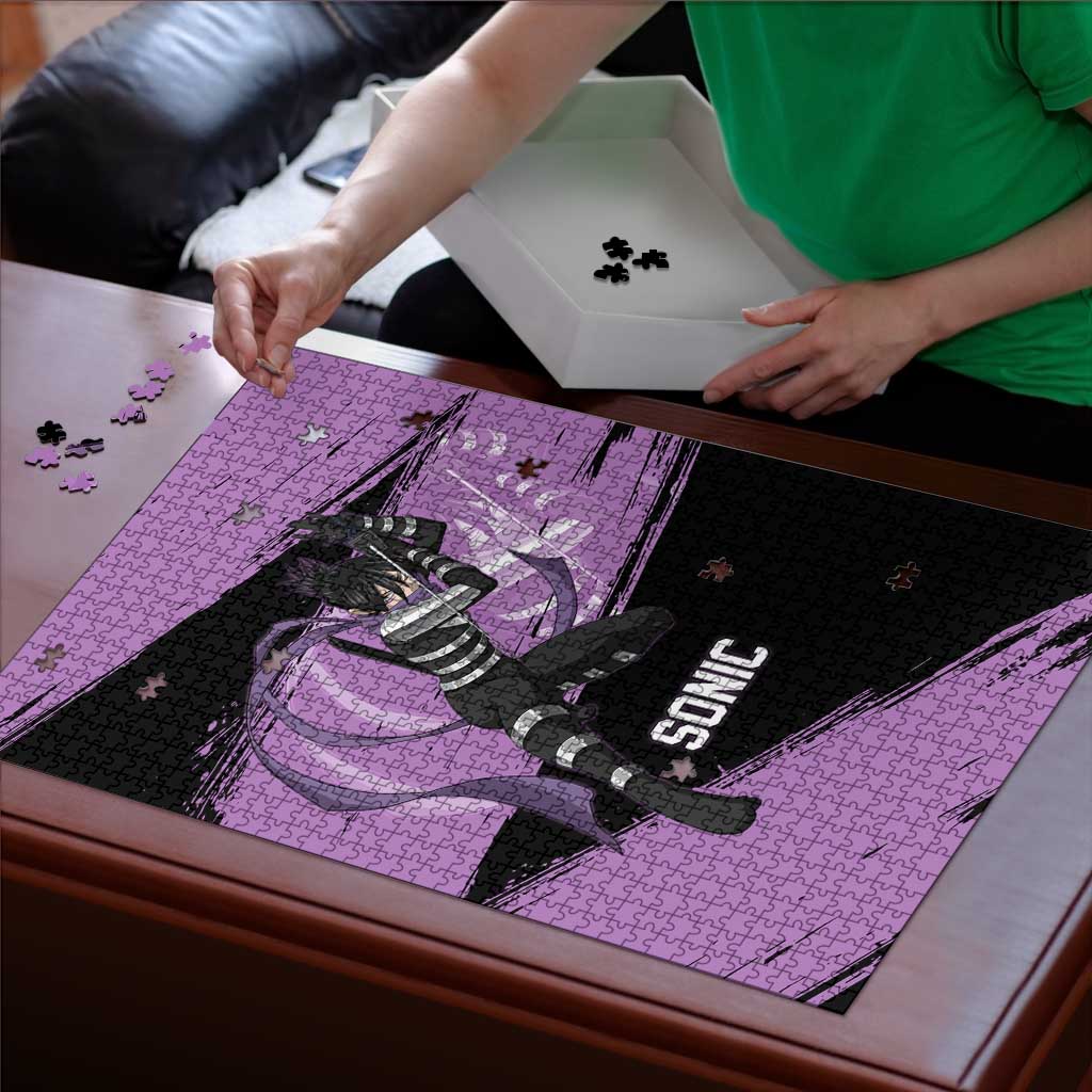 Sonic One Punch Man Anime Purple and Black Theme Puzzle with Stealth Pose and High-Speed Ninja Design - The Mazicc