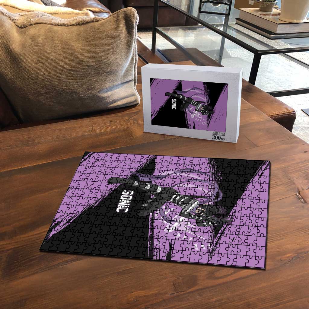 Sonic One Punch Man Anime Purple and Black Theme Puzzle with Stealth Pose and High-Speed Ninja Design - The Mazicc
