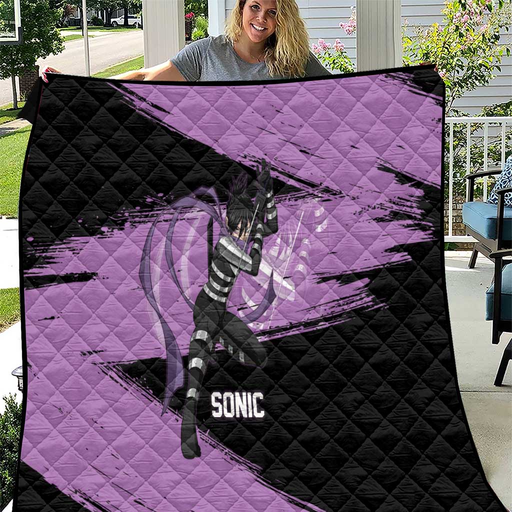 Sonic One Punch Man Anime Purple and Black Theme Quilt with Stealth Pose and High-Speed Ninja Design - The Mazicc