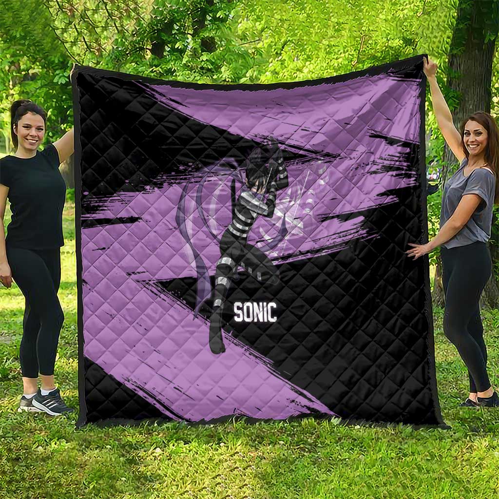 Sonic One Punch Man Anime Purple and Black Theme Quilt with Stealth Pose and High-Speed Ninja Design - The Mazicc