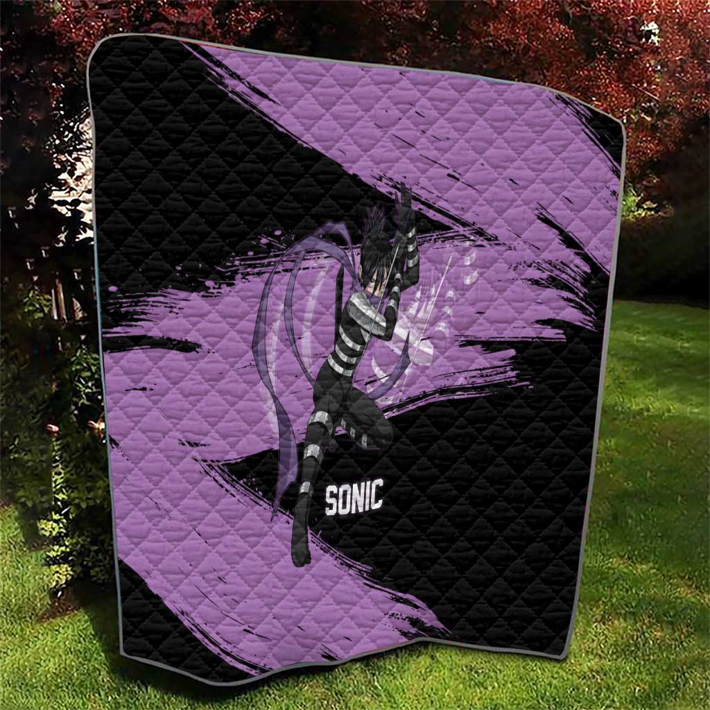 Sonic One Punch Man Anime Purple and Black Theme Quilt with Stealth Pose and High-Speed Ninja Design - The Mazicc