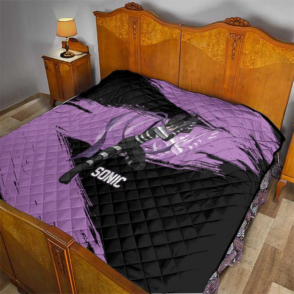 Sonic One Punch Man Anime Purple and Black Theme Quilt with Stealth Pose and High-Speed Ninja Design - The Mazicc