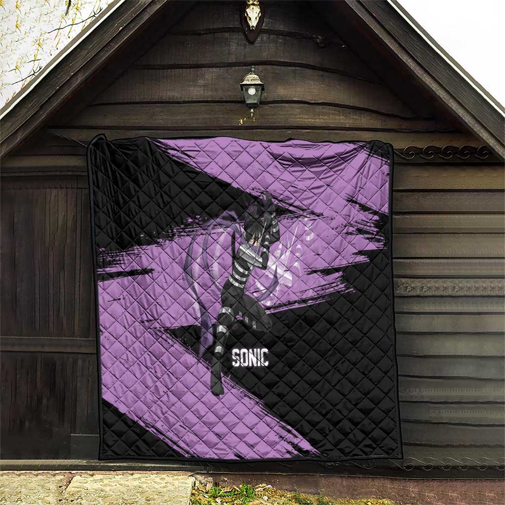 Sonic One Punch Man Anime Purple and Black Theme Quilt with Stealth Pose and High-Speed Ninja Design - The Mazicc