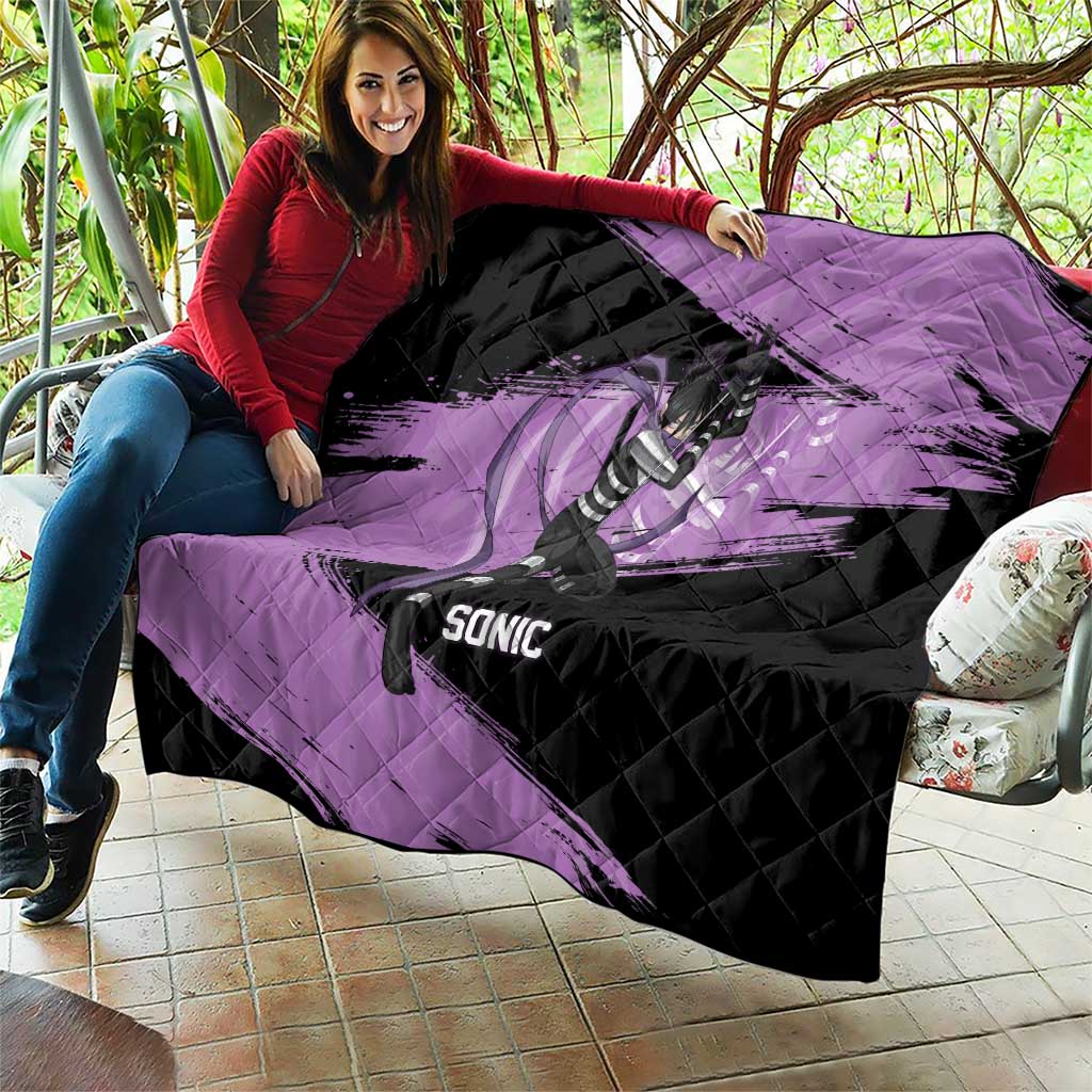 Sonic One Punch Man Anime Purple and Black Theme Quilt with Stealth Pose and High-Speed Ninja Design - The Mazicc