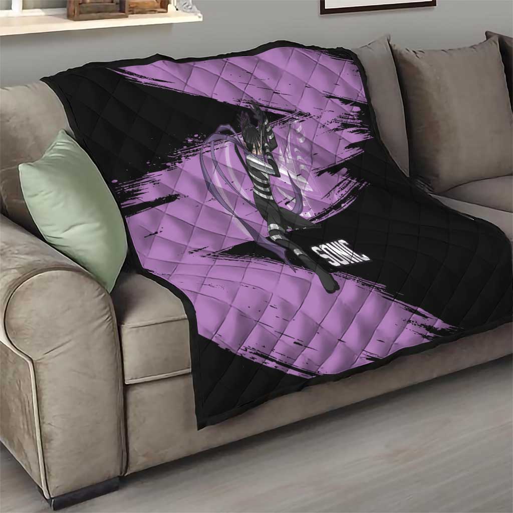 Sonic One Punch Man Anime Purple and Black Theme Quilt with Stealth Pose and High-Speed Ninja Design - The Mazicc