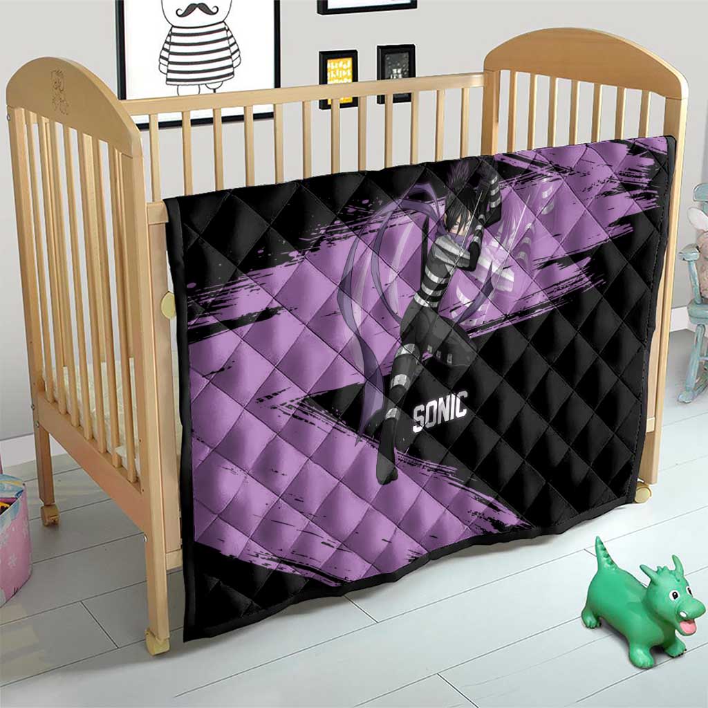 Sonic One Punch Man Anime Purple and Black Theme Quilt with Stealth Pose and High-Speed Ninja Design - The Mazicc