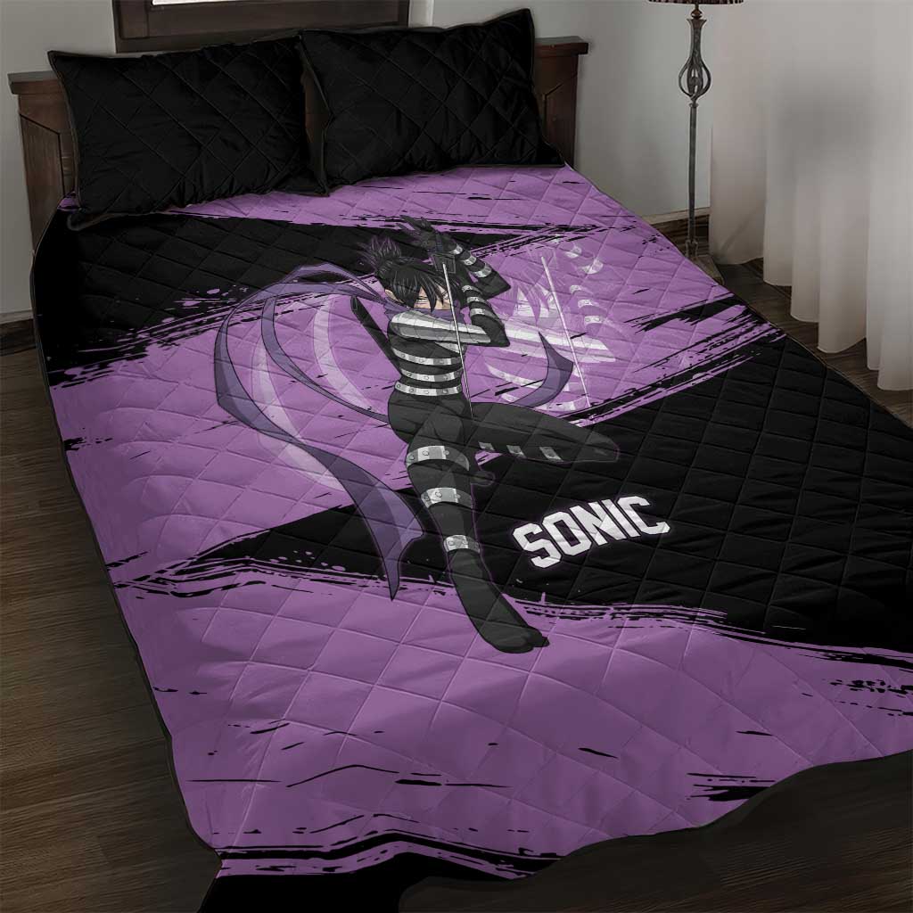 Sonic One Punch Man Anime Purple and Black Theme Quilt Bed Set with Stealth Pose and High-Speed Ninja Design - The Mazicc
