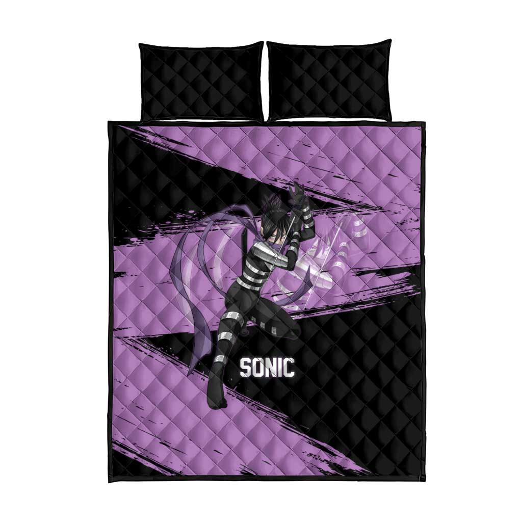 Sonic One Punch Man Anime Purple and Black Theme Quilt Bed Set with Stealth Pose and High-Speed Ninja Design - The Mazicc