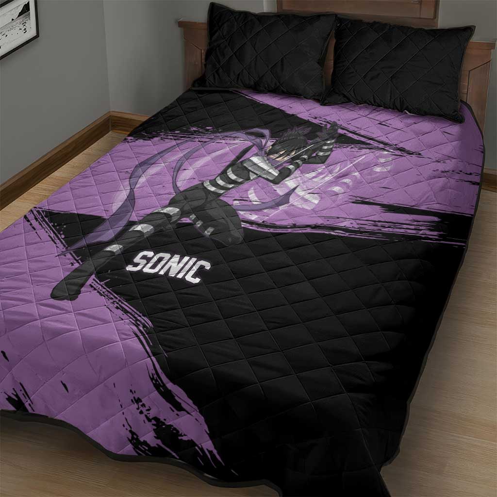 Sonic One Punch Man Anime Purple and Black Theme Quilt Bed Set with Stealth Pose and High-Speed Ninja Design - The Mazicc