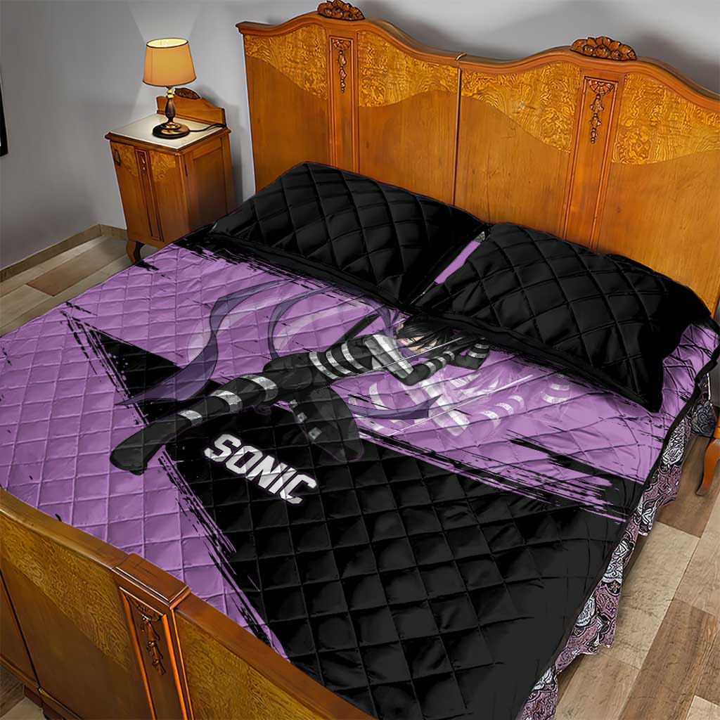 Sonic One Punch Man Anime Purple and Black Theme Quilt Bed Set with Stealth Pose and High-Speed Ninja Design - The Mazicc