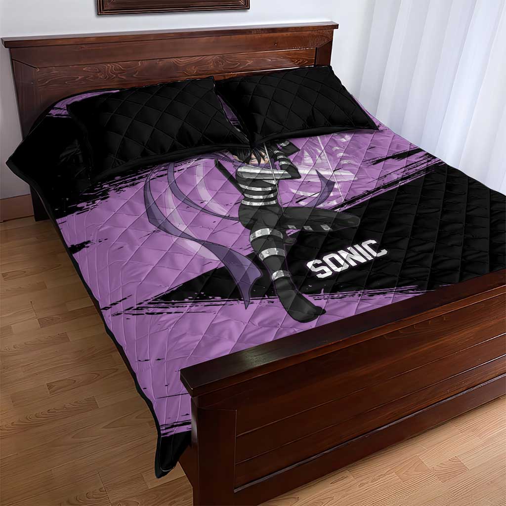 Sonic One Punch Man Anime Purple and Black Theme Quilt Bed Set with Stealth Pose and High-Speed Ninja Design - The Mazicc
