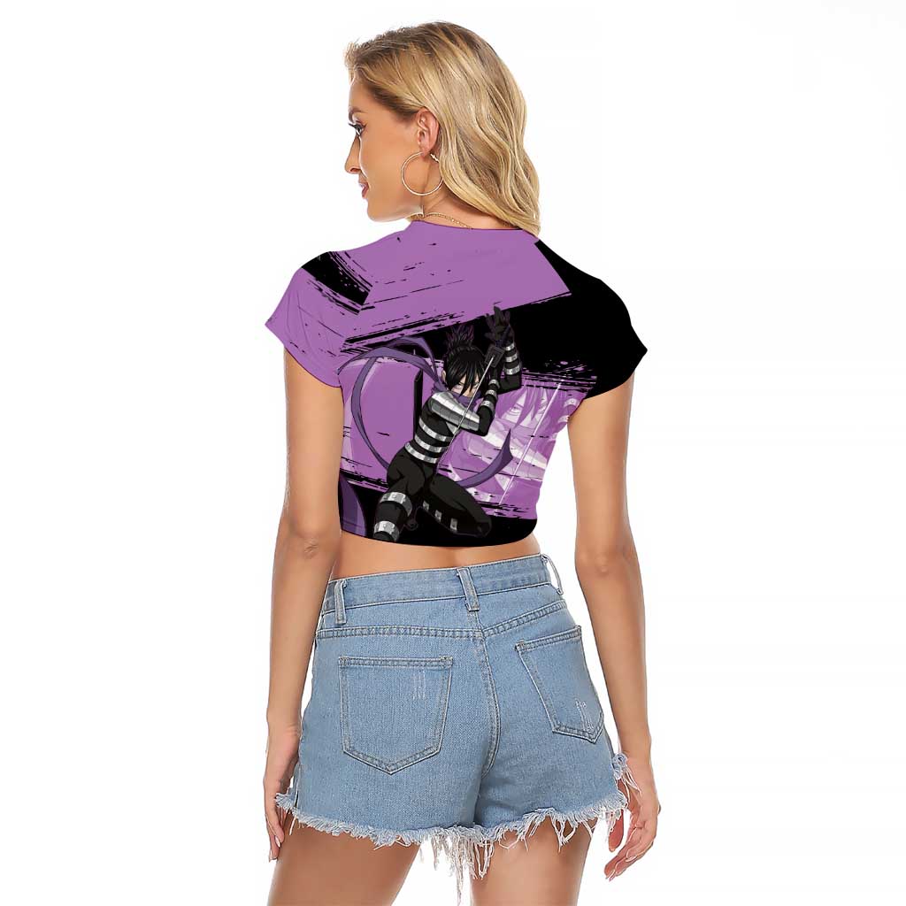 Sonic One Punch Man Anime Purple and Black Theme Raglan Cropped T Shirt with Stealth Pose and High-Speed Ninja Design - The Mazicc