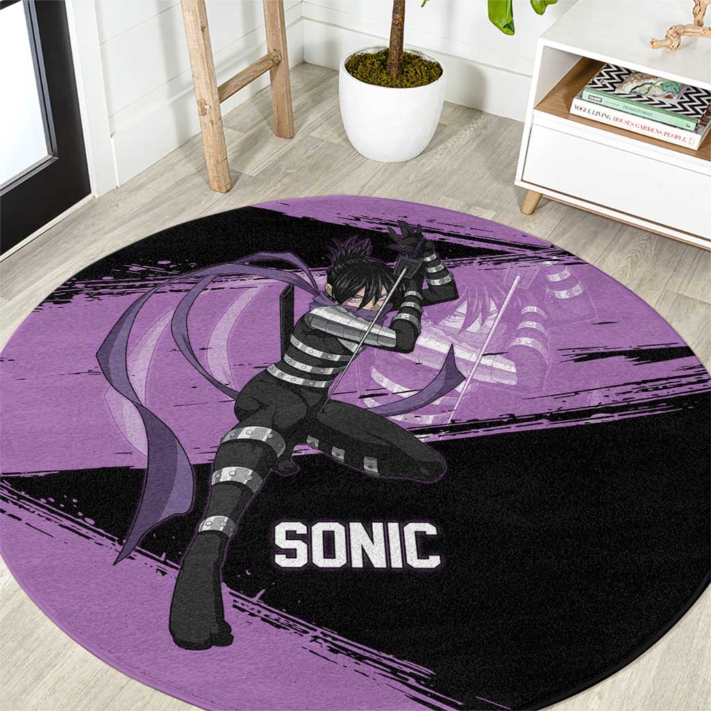 Sonic One Punch Man Anime Purple and Black Theme Round Carpet with Stealth Pose and High-Speed Ninja Design - The Mazicc