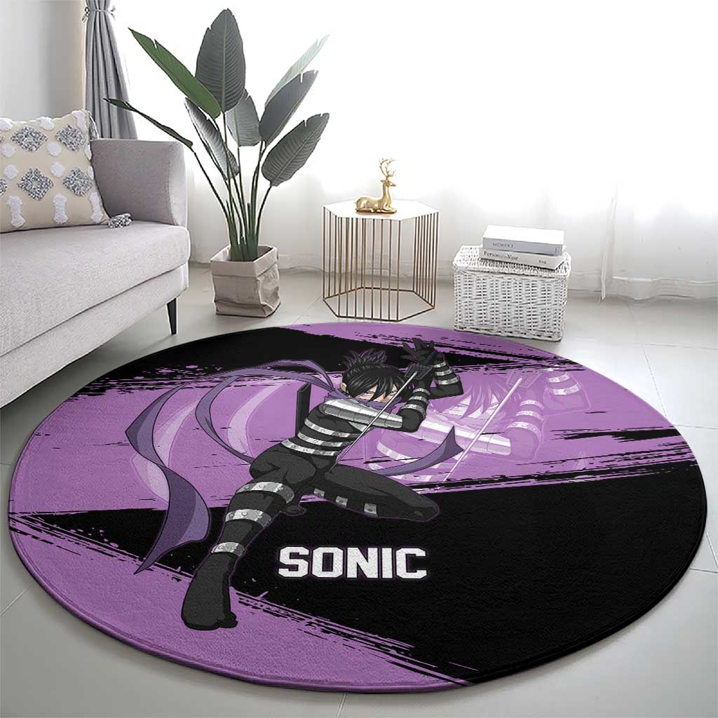 Sonic One Punch Man Anime Purple and Black Theme Round Carpet with Stealth Pose and High-Speed Ninja Design - The Mazicc