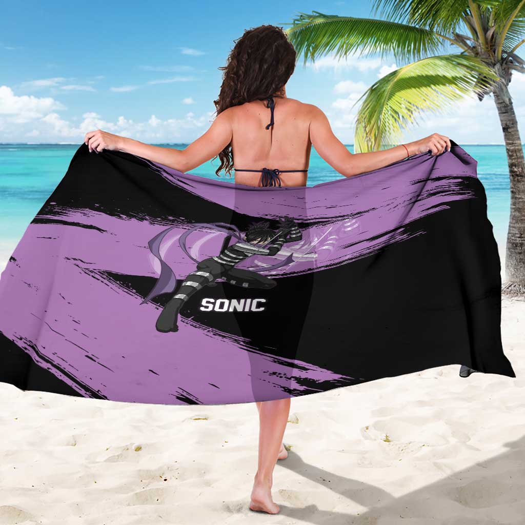 Sonic One Punch Man Anime Purple and Black Theme Sarong with Stealth Pose and High-Speed Ninja Design - The Mazicc