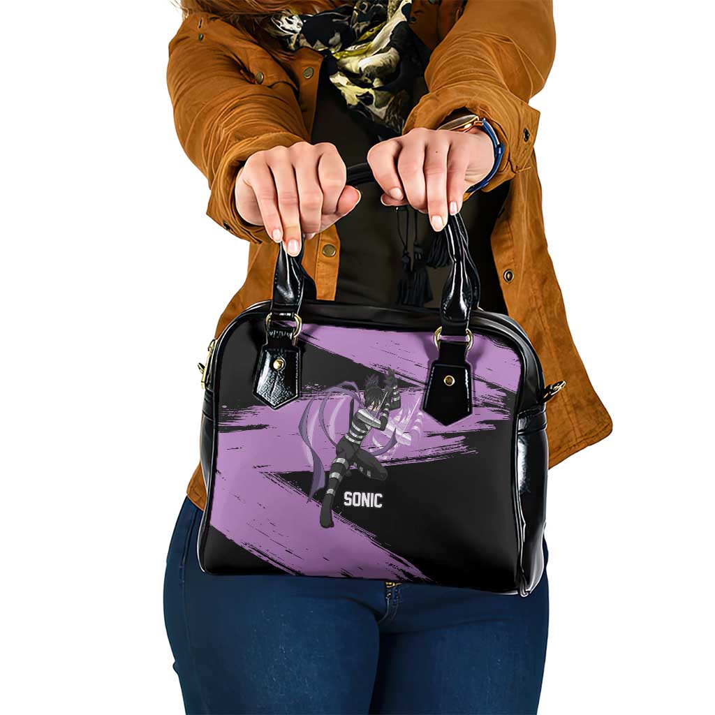 Sonic One Punch Man Anime Purple and Black Theme Shoulder Handbag with Stealth Pose and High-Speed Ninja Design - The Mazicc