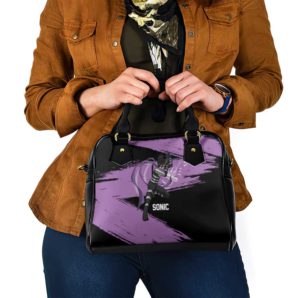 Sonic One Punch Man Anime Purple and Black Theme Shoulder Handbag with Stealth Pose and High-Speed Ninja Design - The Mazicc