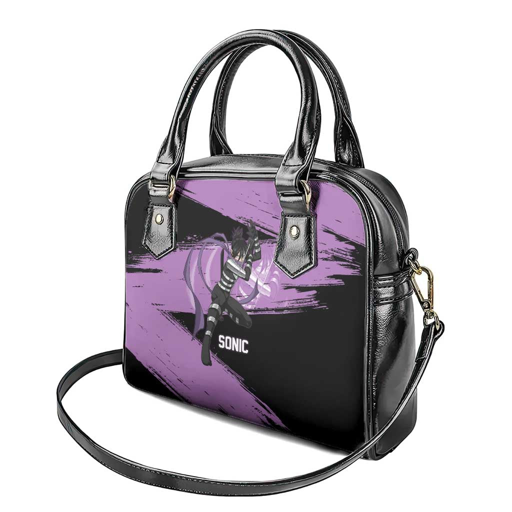 Sonic One Punch Man Anime Purple and Black Theme Shoulder Handbag with Stealth Pose and High-Speed Ninja Design - The Mazicc