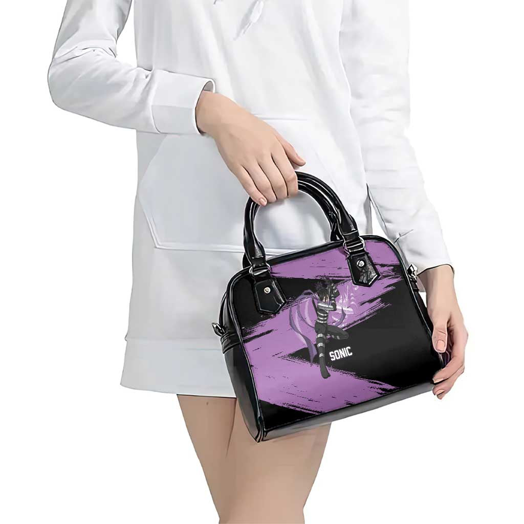 Sonic One Punch Man Anime Purple and Black Theme Shoulder Handbag with Stealth Pose and High-Speed Ninja Design - The Mazicc