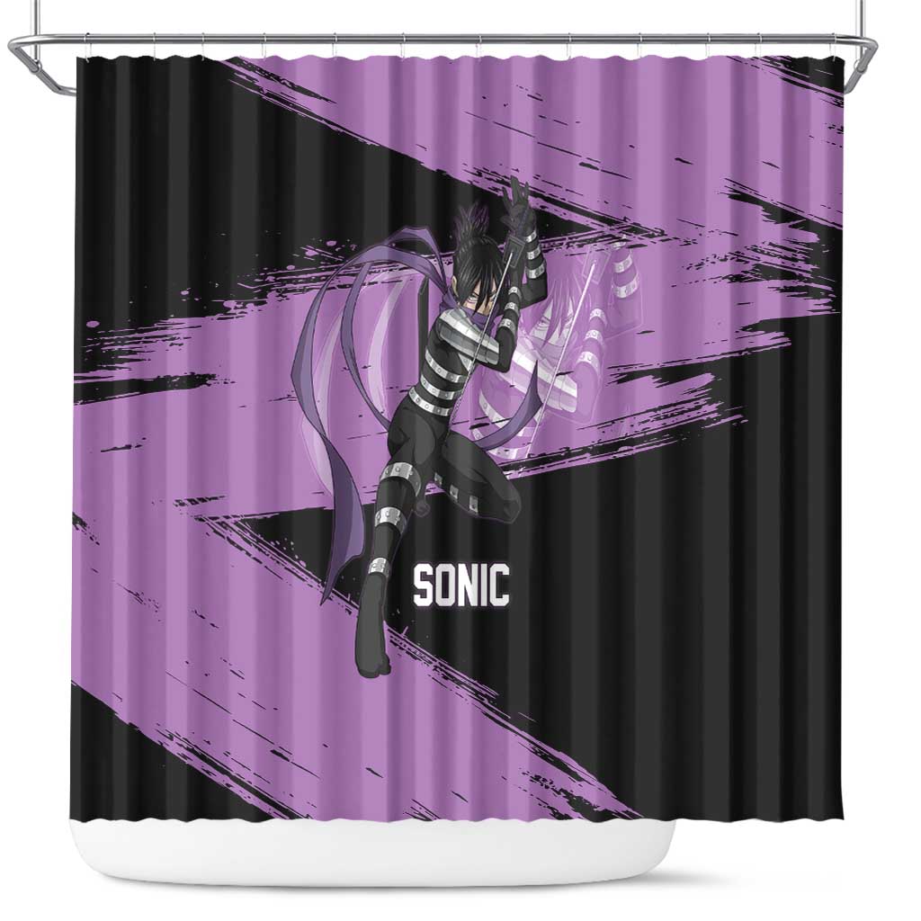 Sonic One Punch Man Anime Purple and Black Theme Shower Curtain with Stealth Pose and High-Speed Ninja Design - The Mazicc