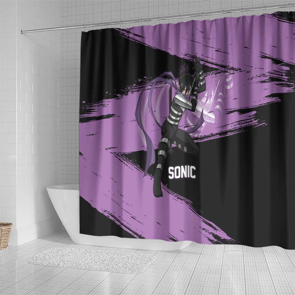 Sonic One Punch Man Anime Purple and Black Theme Shower Curtain with Stealth Pose and High-Speed Ninja Design - The Mazicc