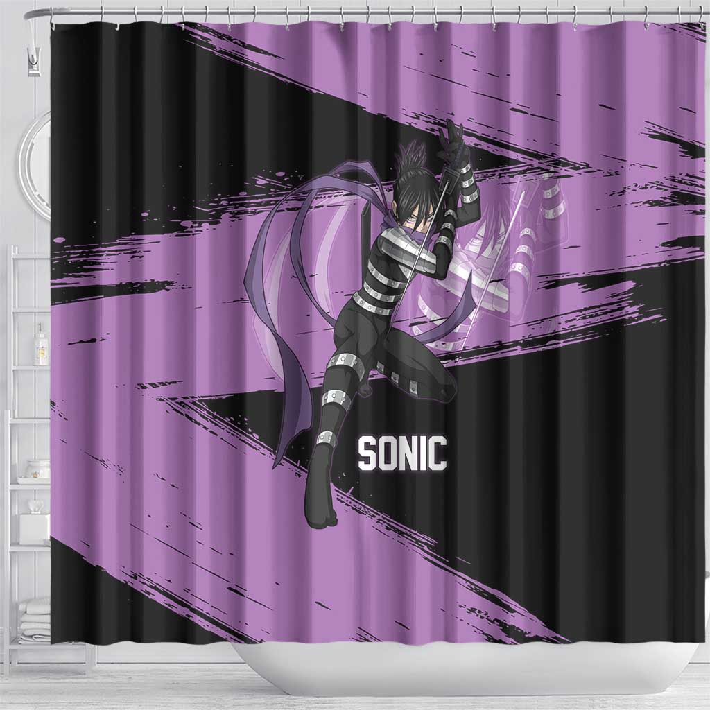 Sonic One Punch Man Anime Purple and Black Theme Shower Curtain with Stealth Pose and High-Speed Ninja Design - The Mazicc