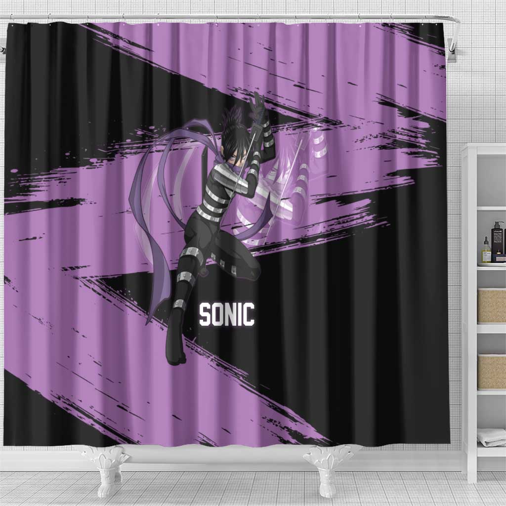 Sonic One Punch Man Anime Purple and Black Theme Shower Curtain with Stealth Pose and High-Speed Ninja Design - The Mazicc